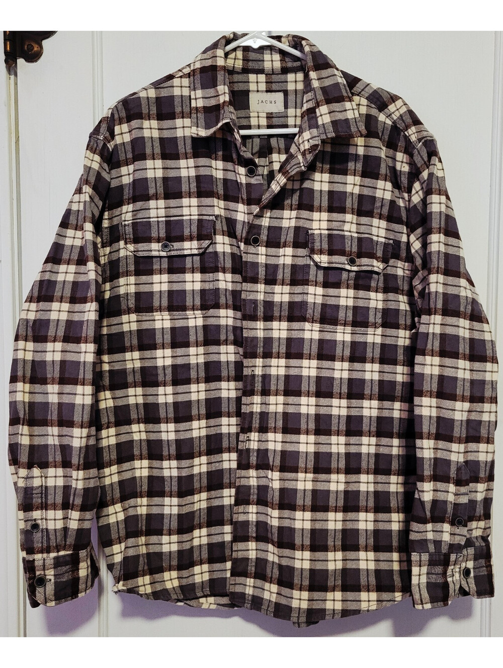 JACHS Heavyweight Plaid Flannel Shirt Men’s XL Tall Brown Western Button Up